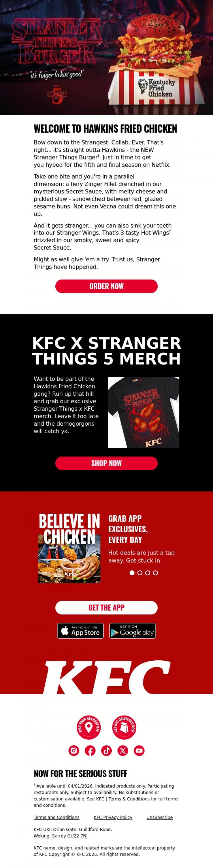 Email Design Inspiration from KFC, Welcome to Hawkins Fried Chicken