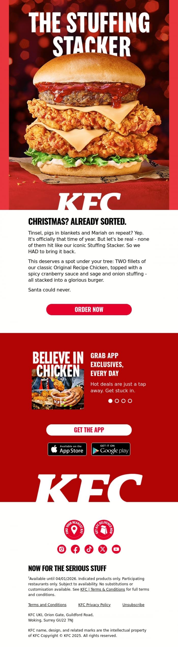 Email Design Inspiration from KFC, Behold the stuff(ing) of Christmas legend&nbsp;