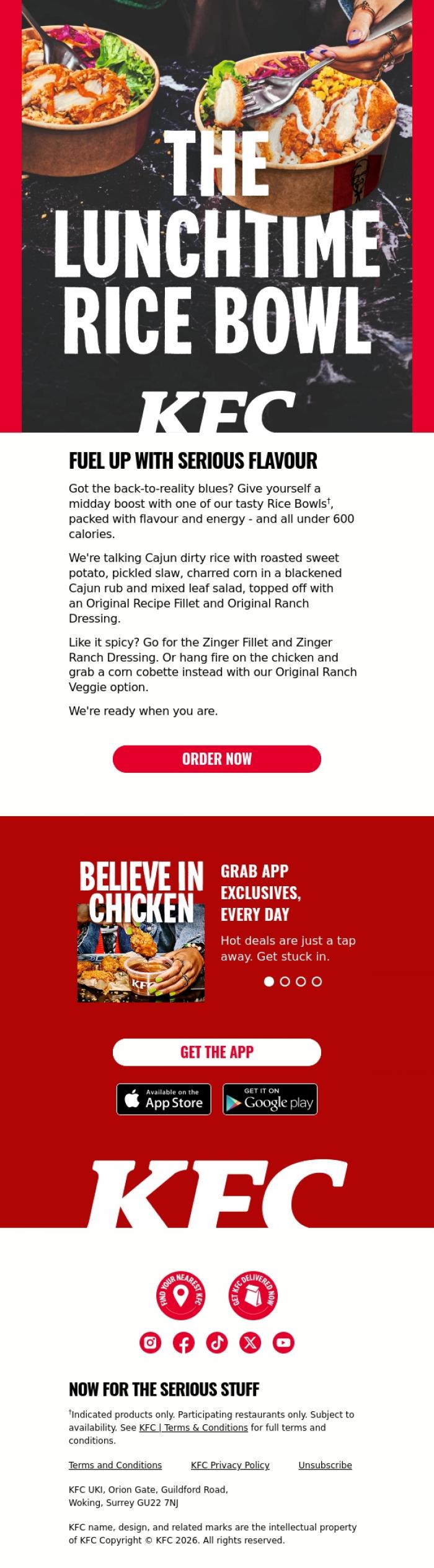 Email Design Inspiration from KFC, Power up your lunch 💪