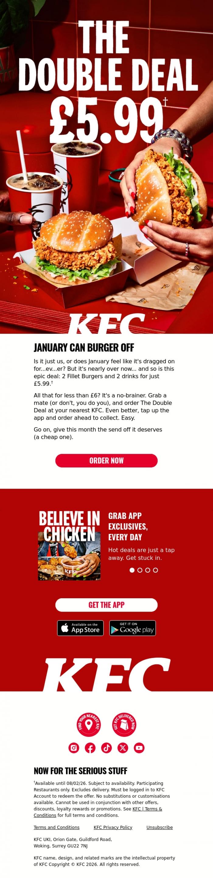 Email Design Inspiration from KFC, Make January go out with a BANG