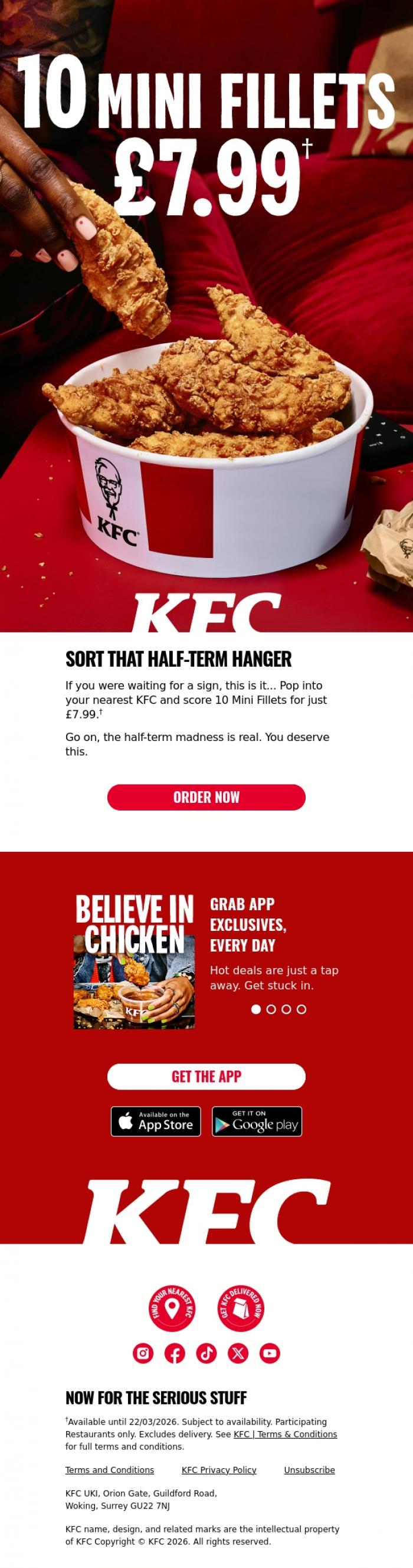 Email Design Inspiration from KFC, Bag yourself a half-term bargain