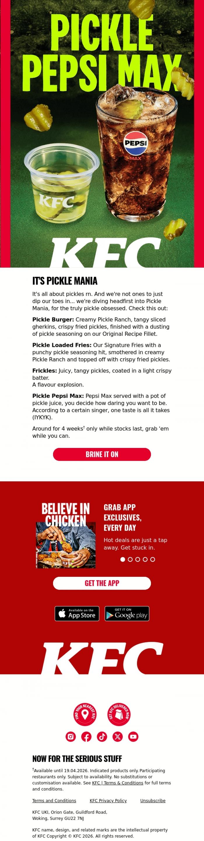 Email Design Inspiration from KFC, This is kind of a big dill🥒