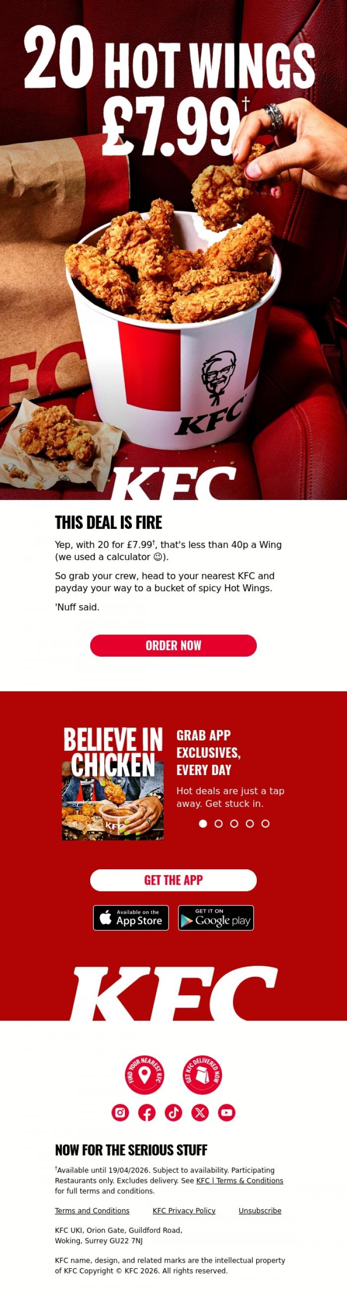 Email Design Inspiration from KFC, Payday bargain alert 📢
