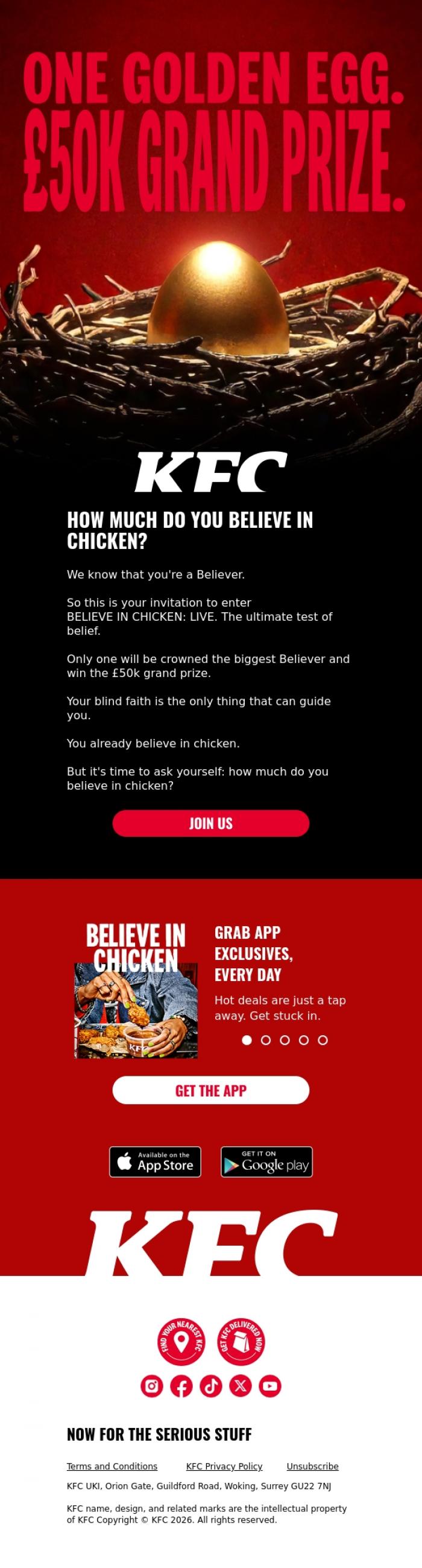Email Design Inspiration from KFC, Are you the ultimate Believer?