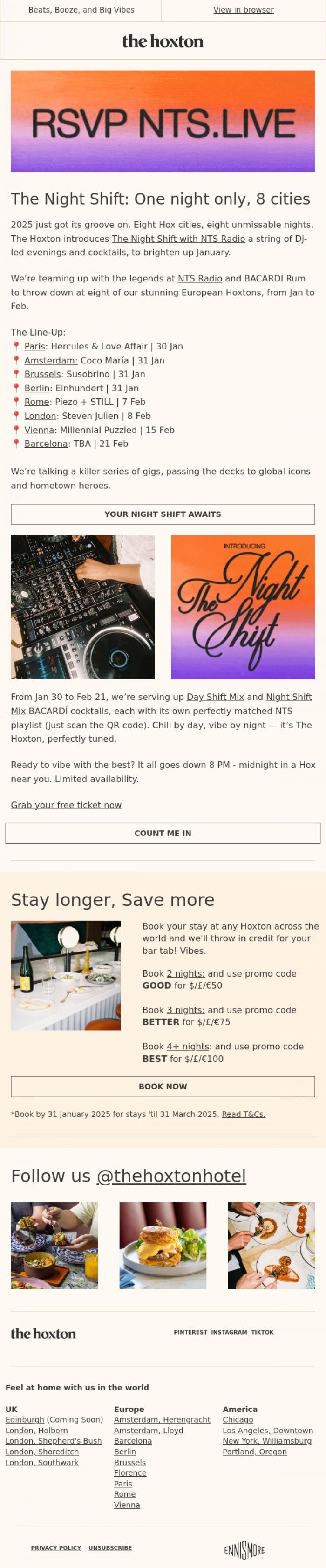 Email Design Inspiration from Kim from The Hoxton, The Night Shift with NTS is calling