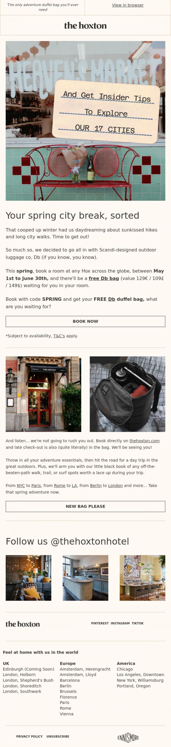 Email Design Inspiration from Kim from The Hoxton, Grab your new bag, spring adventures await