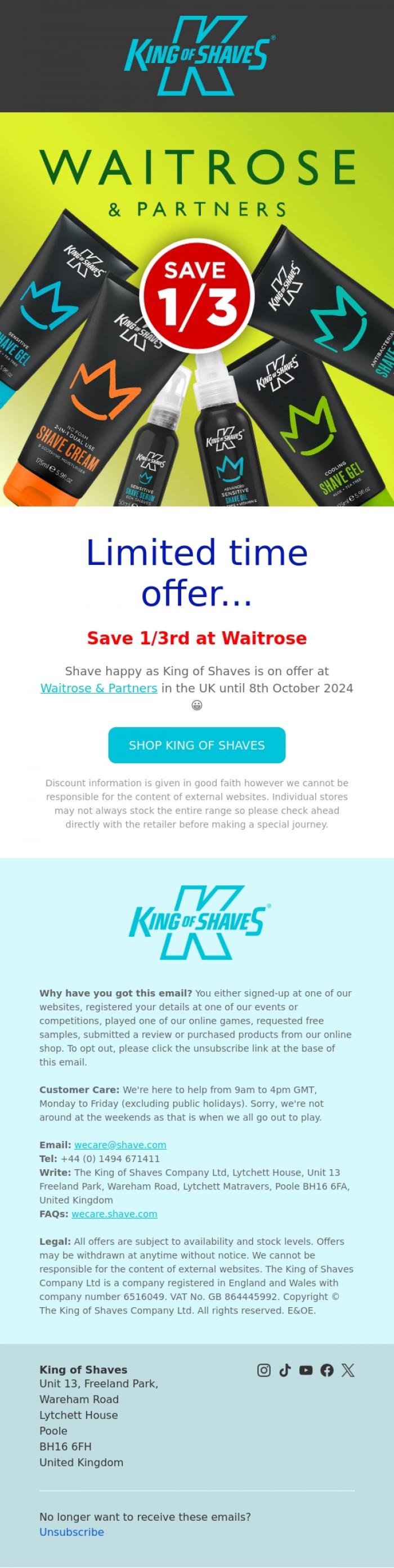 Email Design Inspiration from King of Shaves, King of Shaves is on offer at Waitrose 👏