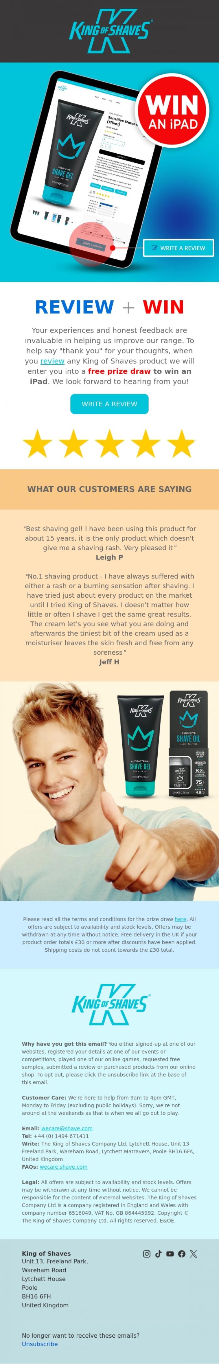 Email Design Inspiration from King of Shaves, ✏️ Review King of Shaves and you could win an iPad