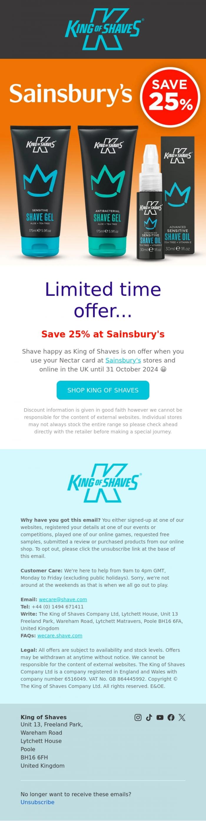 Email Design Inspiration from King of Shaves, 👉 We're on offer at Sainsbury's in the UK