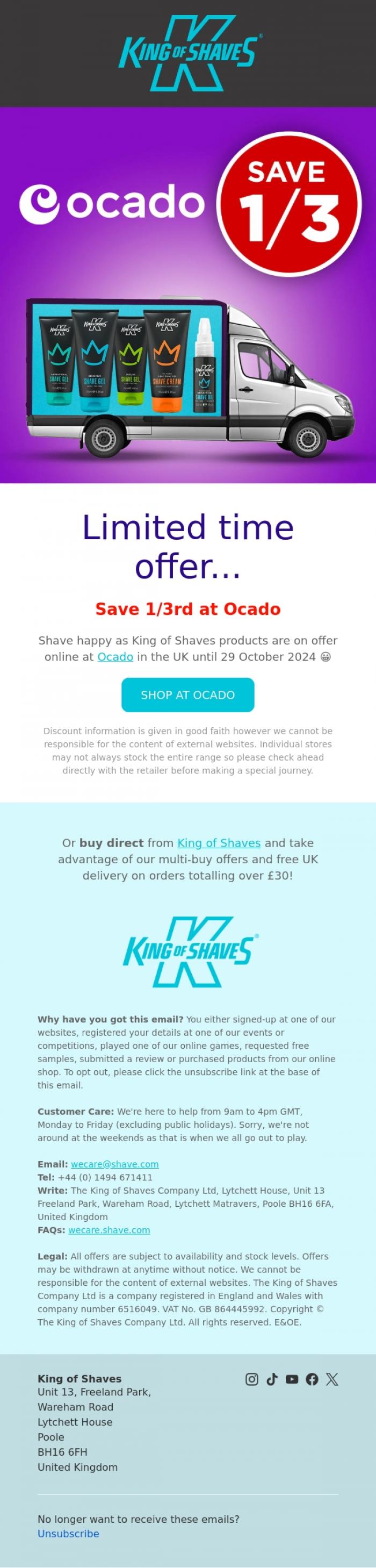 Email Design Inspiration from King of Shaves, 🪒 Save 1/3rd off King of Shaves at Ocado