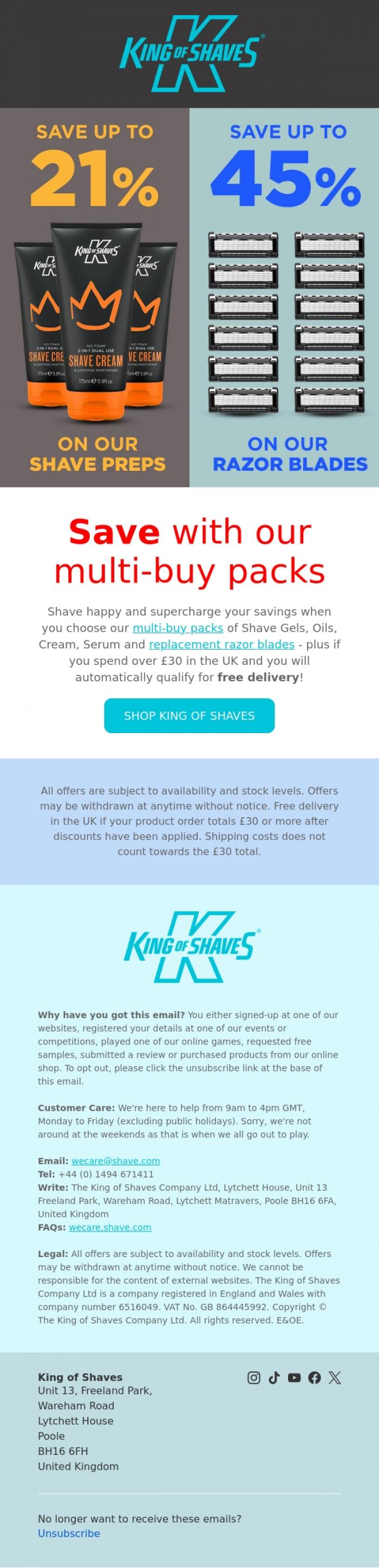 Email Design Inspiration from King of Shaves, Always great value! Save with King of Shaves Multi-Buy packs 👍