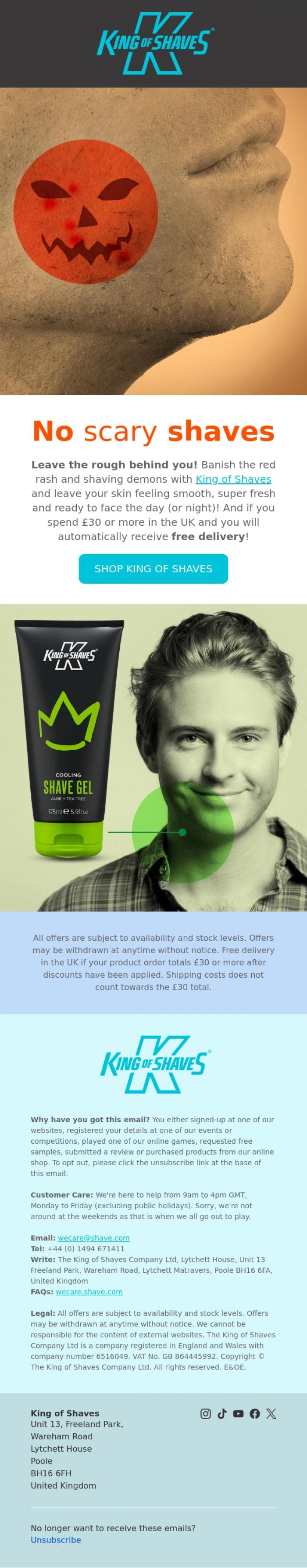 Email Design Inspiration from King of Shaves, 🎃 Protect yourself from scary shaves this Halloween... 👻