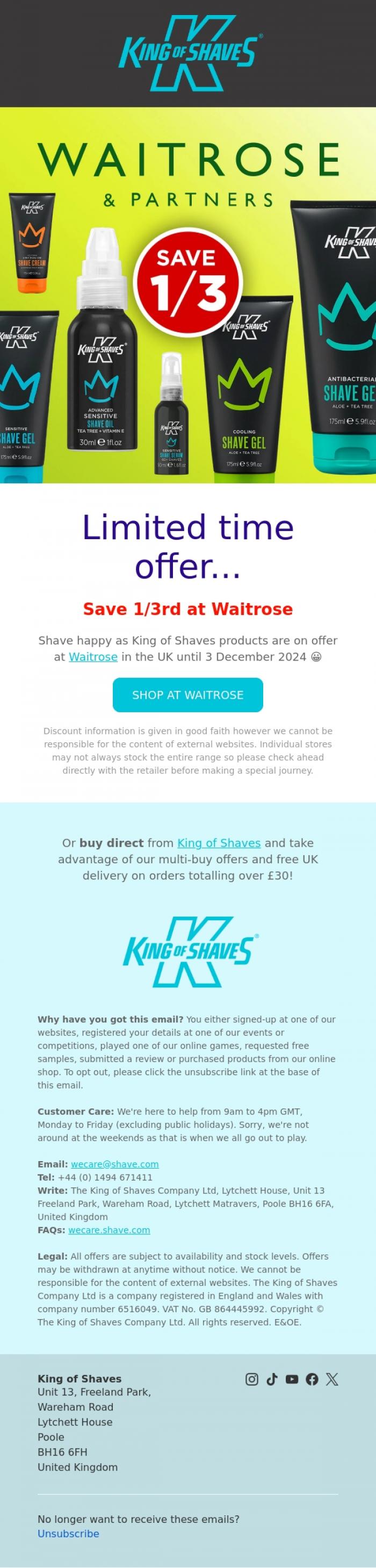 Email Design Inspiration from King of Shaves, 🪒 Save 1/3rd off King of Shaves at Waitrose