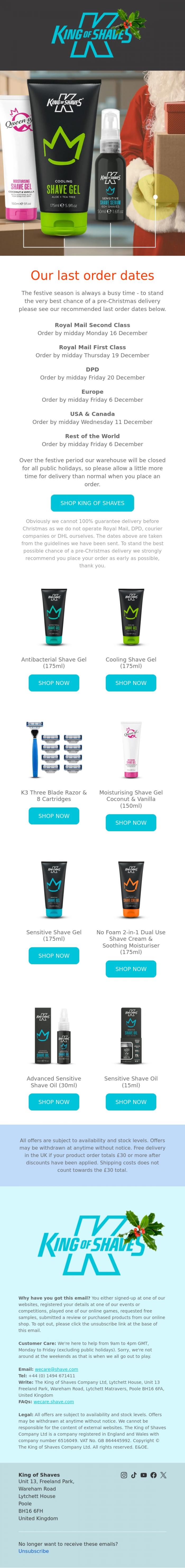 Email Design Inspiration from King of Shaves, 🛷 Order in plenty of time for your pre-Christmas delivery