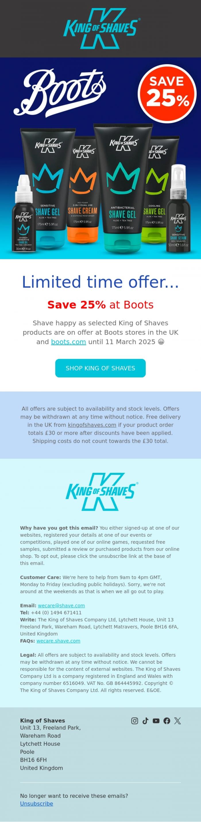 Email Design Inspiration from King of Shaves, 🙌 Save 25% on King of Shaves...