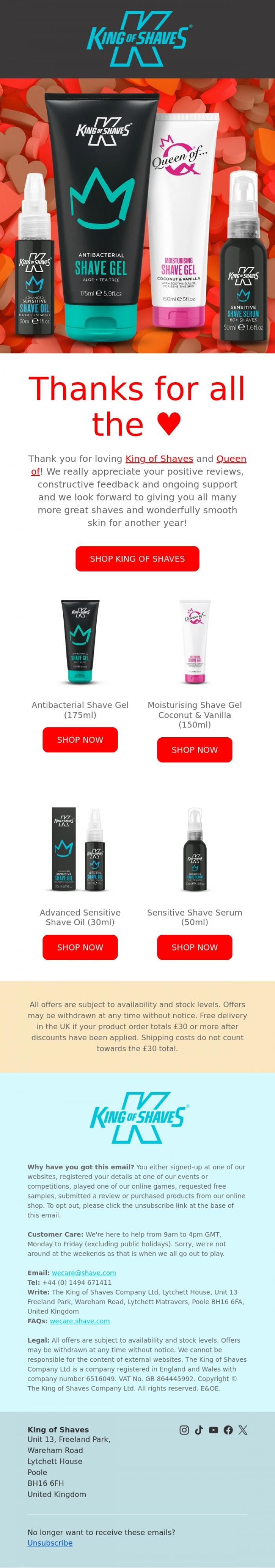 Email Design Inspiration from King of Shaves, We love you &hearts;️