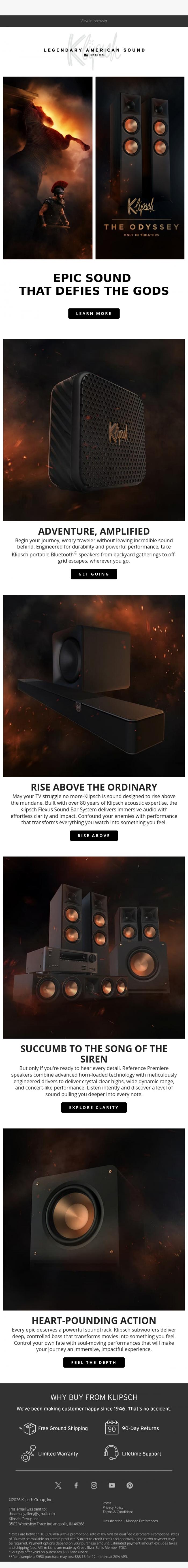 Email Design Inspiration from Klipsch Audio, Epic Sound That Defies The Gods