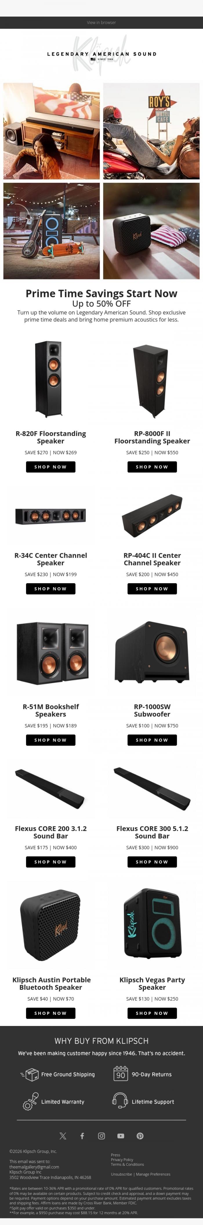 Email Design Inspiration from Klipsch Audio, It's Prime Time for Big Savings