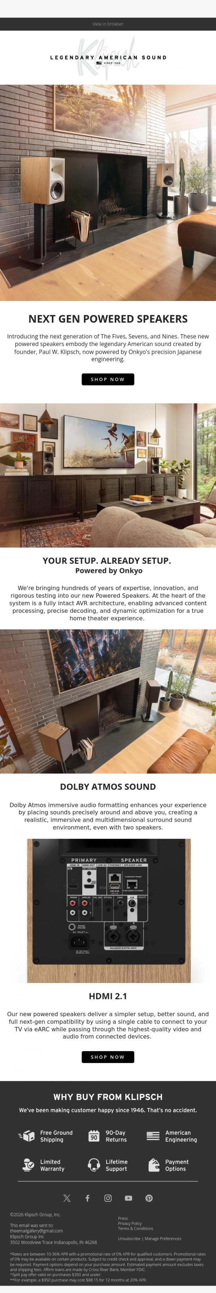 Email Design Inspiration from Klipsch Audio, Our Next Generation Powered Speakers Are Multiple Award Winners