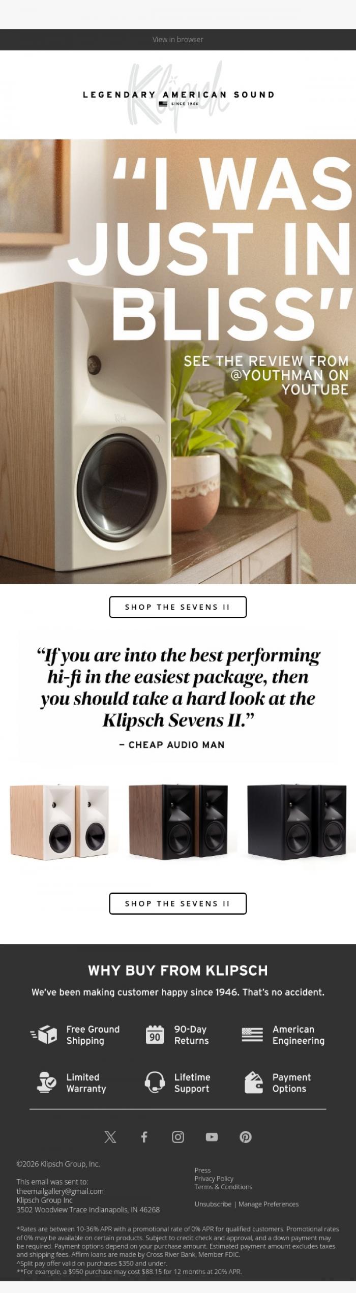 Email Design Inspiration from Klipsch Audio, The Reviews Are In. The Sevens II Deliver.
