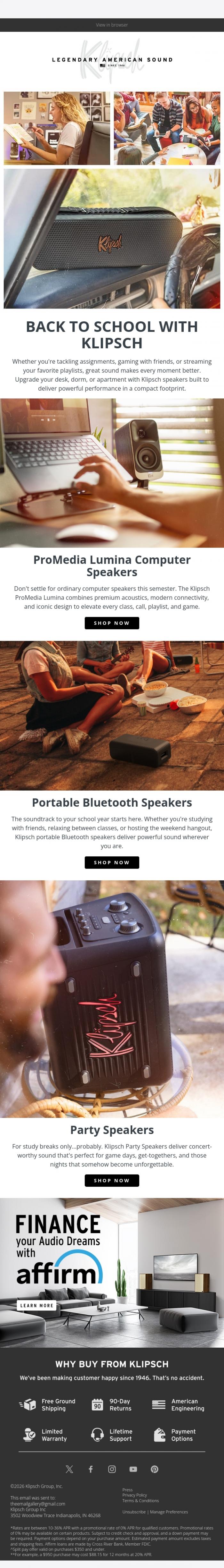 Email Design Inspiration from Klipsch Audio, Back to School Season Is Here - Gear Up With Klipsch