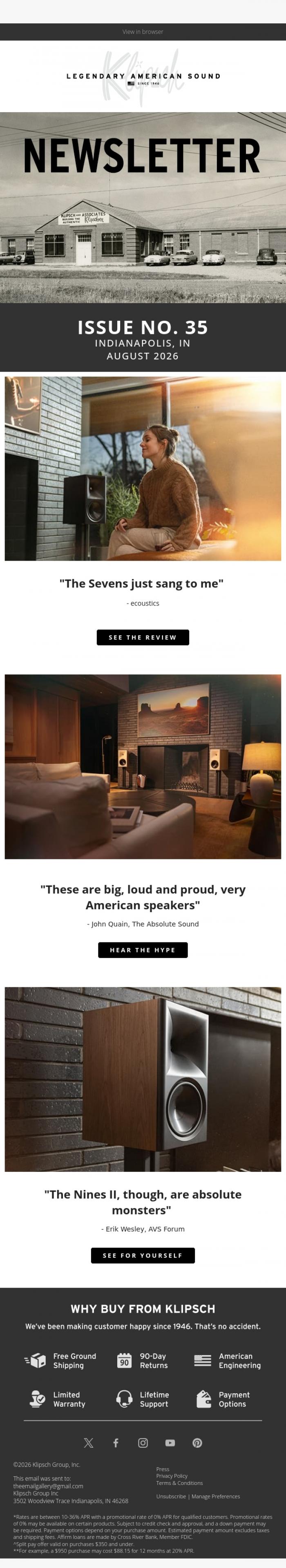 Email Design Inspiration from Klipsch Audio, They Heard It. Now Hear What They Have To Say.