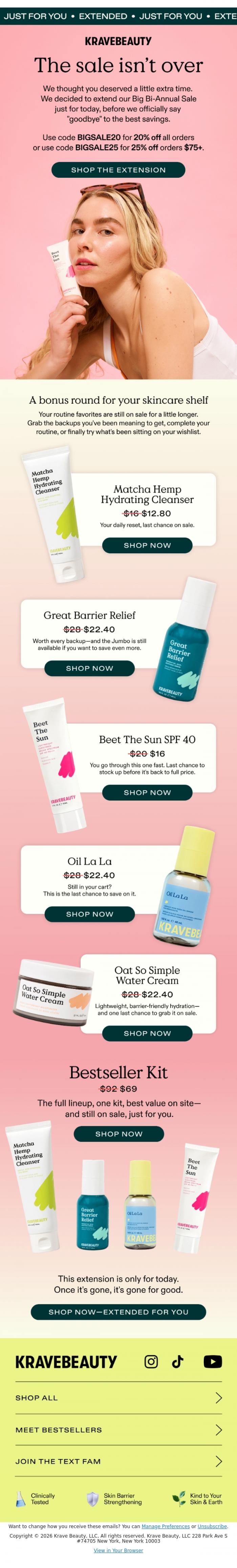 Email Design Inspiration from KraveBeauty, 👀 Did you miss it? You get one more chance.