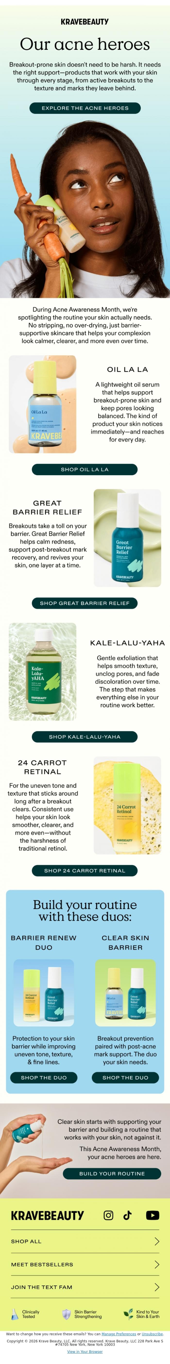 Email Design Inspiration from KraveBeauty, Meet your acne heroes 💚