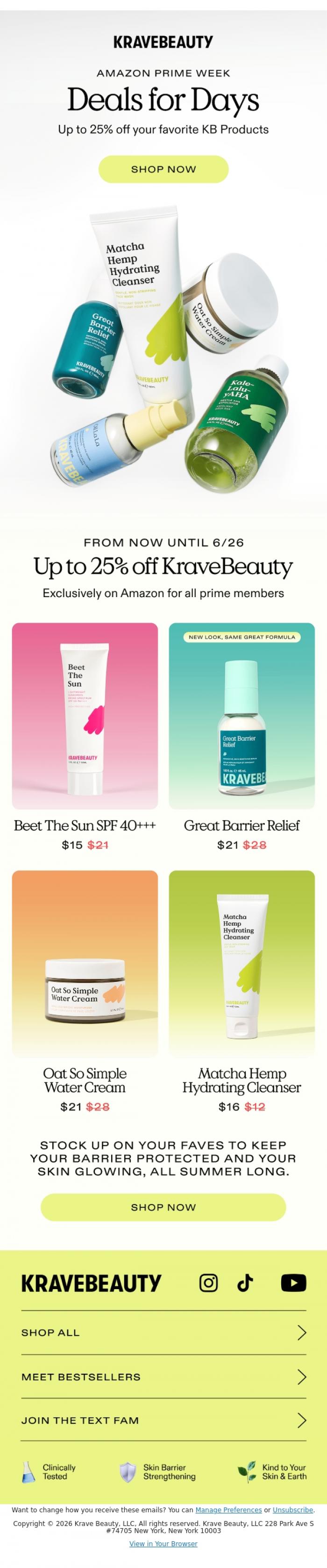 Email Design Inspiration from KraveBeauty, Prime Deals Inside