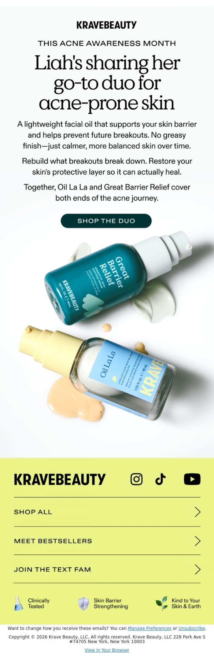 Email Design Inspiration from KraveBeauty, Two products. One routine. Calmer-looking skin over time.