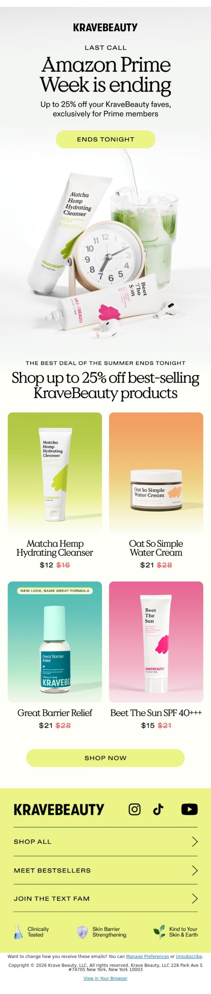 Email Design Inspiration from KraveBeauty, Last Call for KraveBeauty on Prime