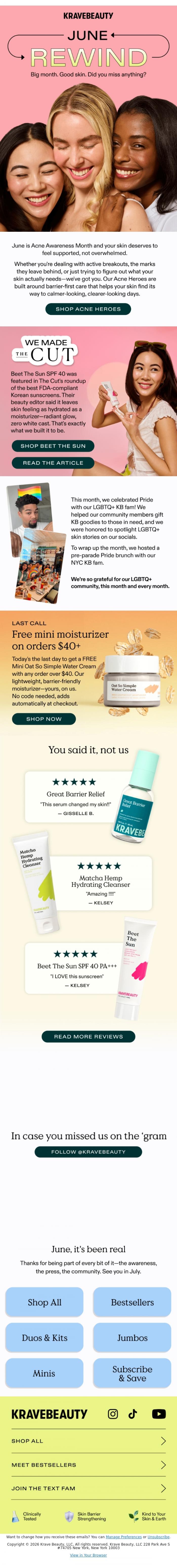 Email Design Inspiration from KraveBeauty, A lot happened this June-here's your recap