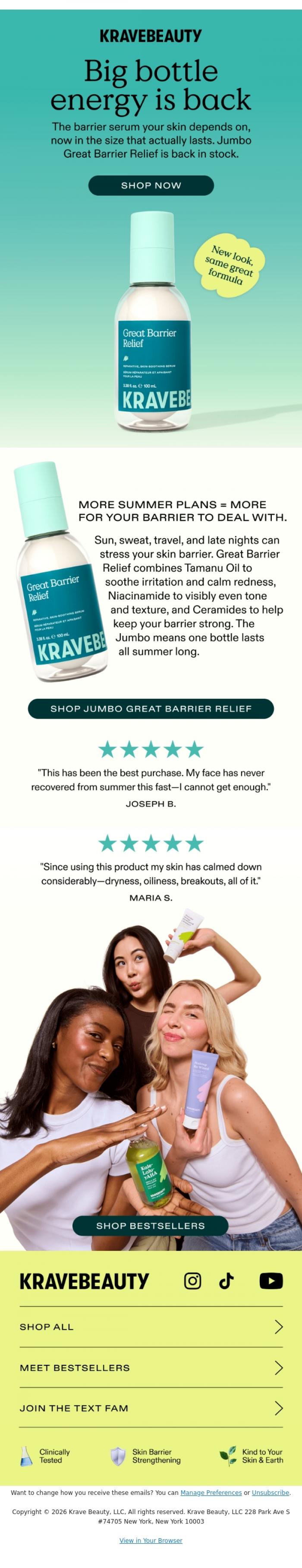 Email Design Inspiration from KraveBeauty, Good Things Come in Jumbo Sizes.
