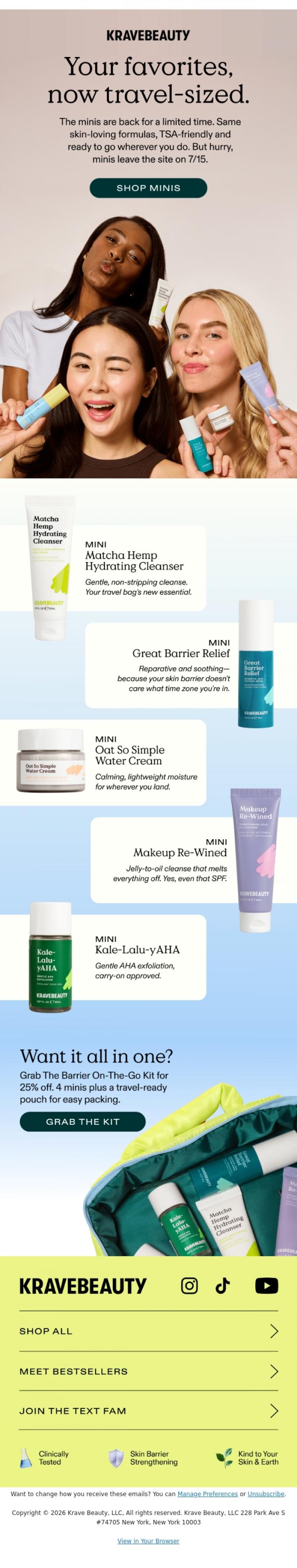 Email Design Inspiration from KraveBeauty, Your Routine, But Make It Carry-On