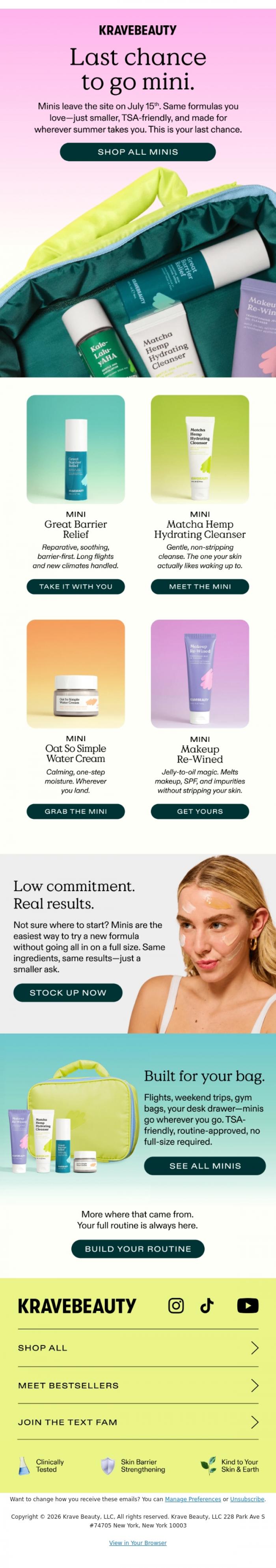 Email Design Inspiration from KraveBeauty, Last call: your carry-on routine is almost gone