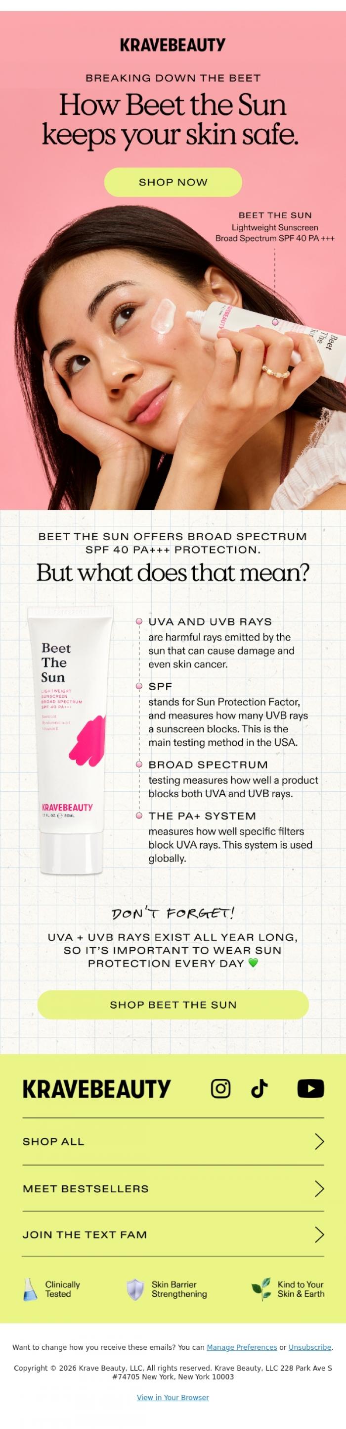 Email Design Inspiration from KraveBeauty, Got SPF questions? ☀️