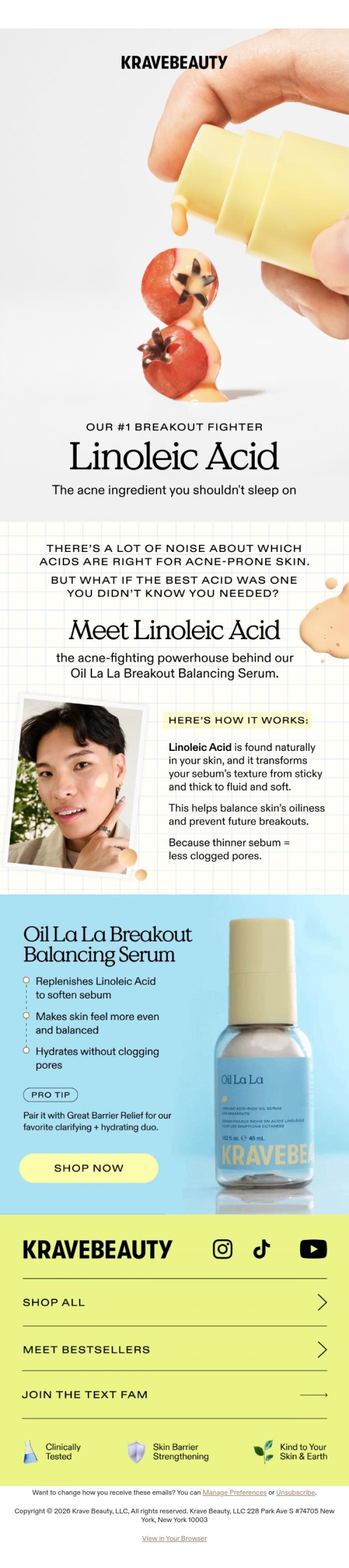 Email Design Inspiration from KraveBeauty, Our #1 acne game-changer.