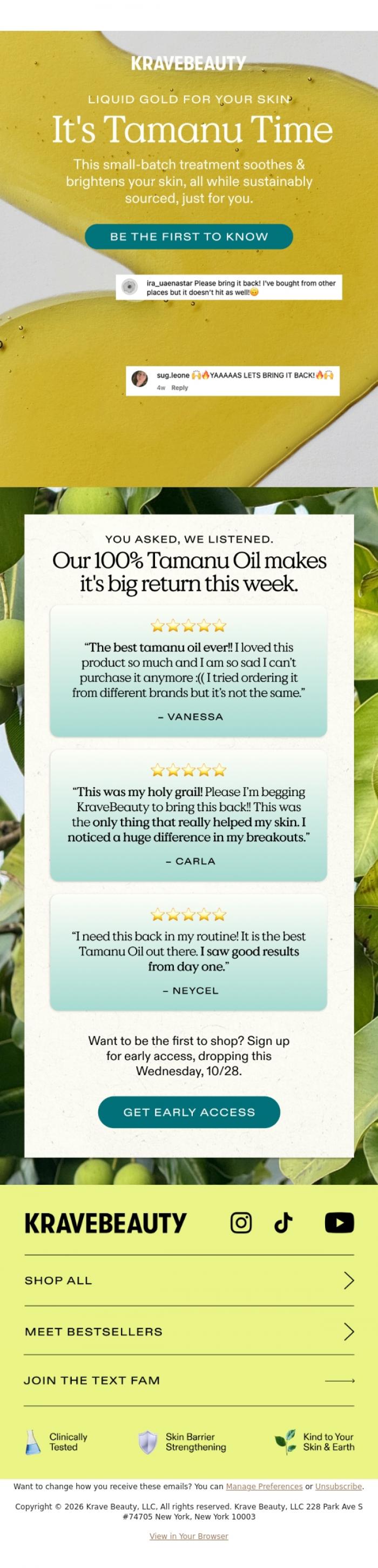 Email Design Inspiration from KraveBeauty, Everyone loves a comeback
