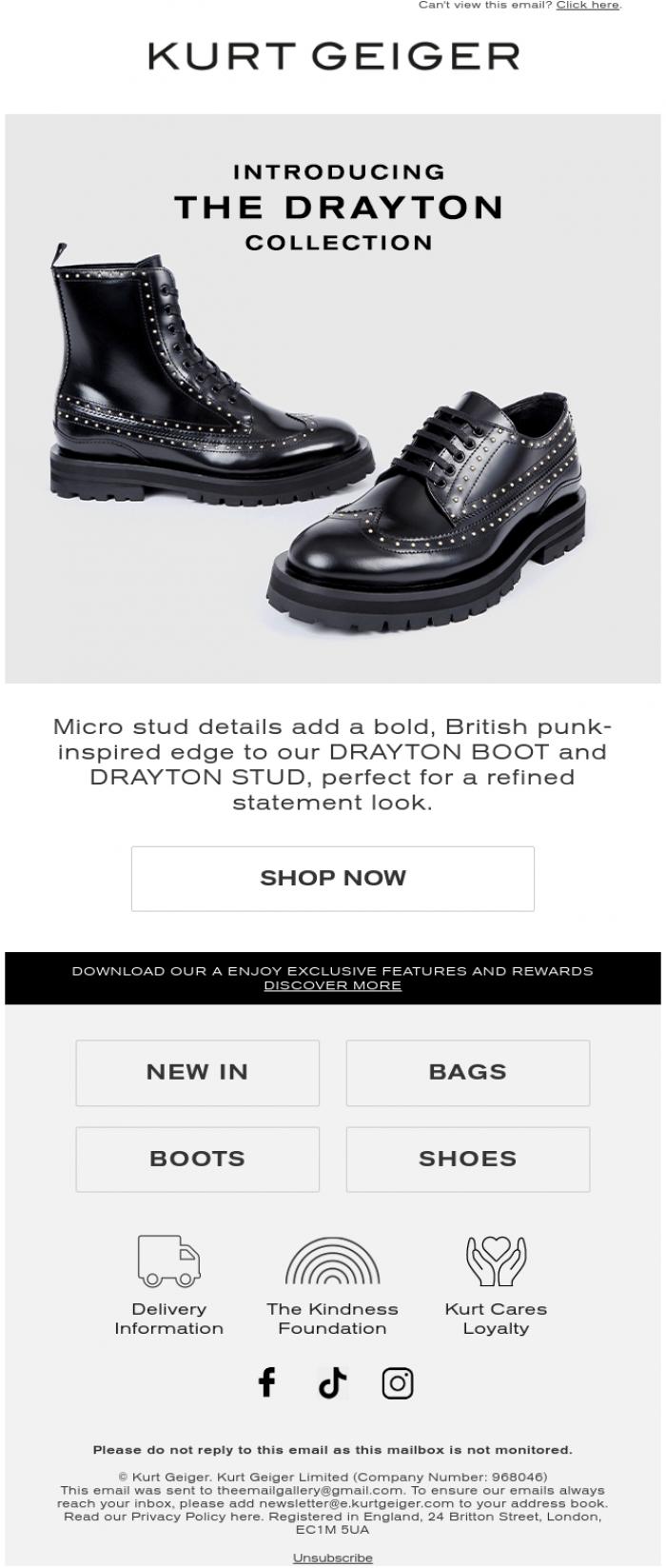Email Design Inspiration from Kurt Geiger, Introducing The Drayton Collection