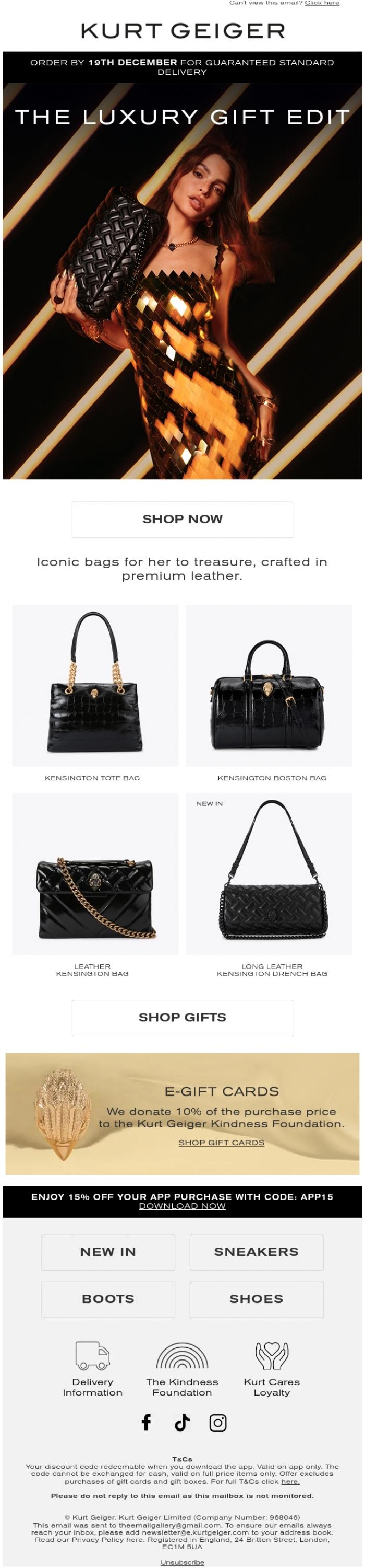 Email Design Inspiration from Kurt Geiger, Gifts For Someone Special