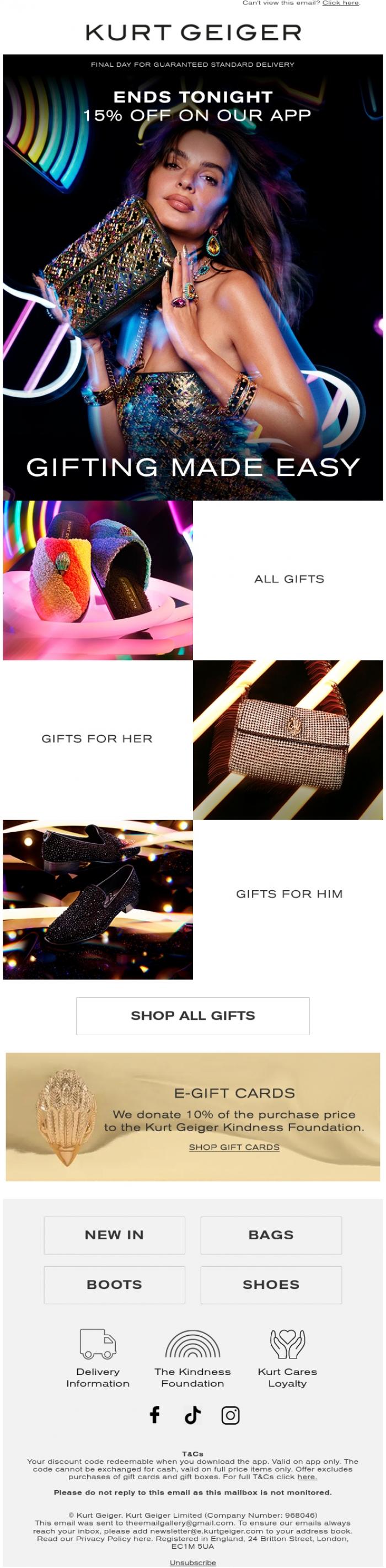 Email Design Inspiration from Kurt Geiger, Final Call For Gift Delivery