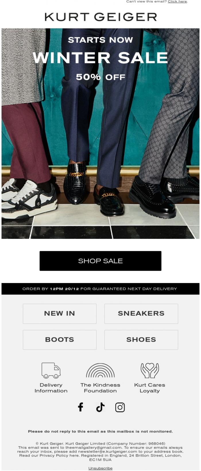Email Design Inspiration from Kurt Geiger, The Winter Sale | 50% Off