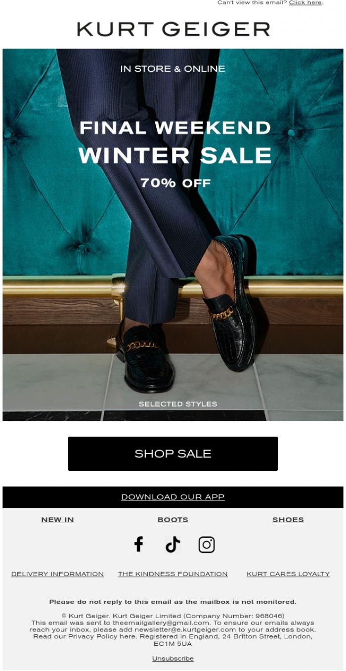 Email Design Inspiration from Kurt Geiger, The Winter Sale | Final Weekend