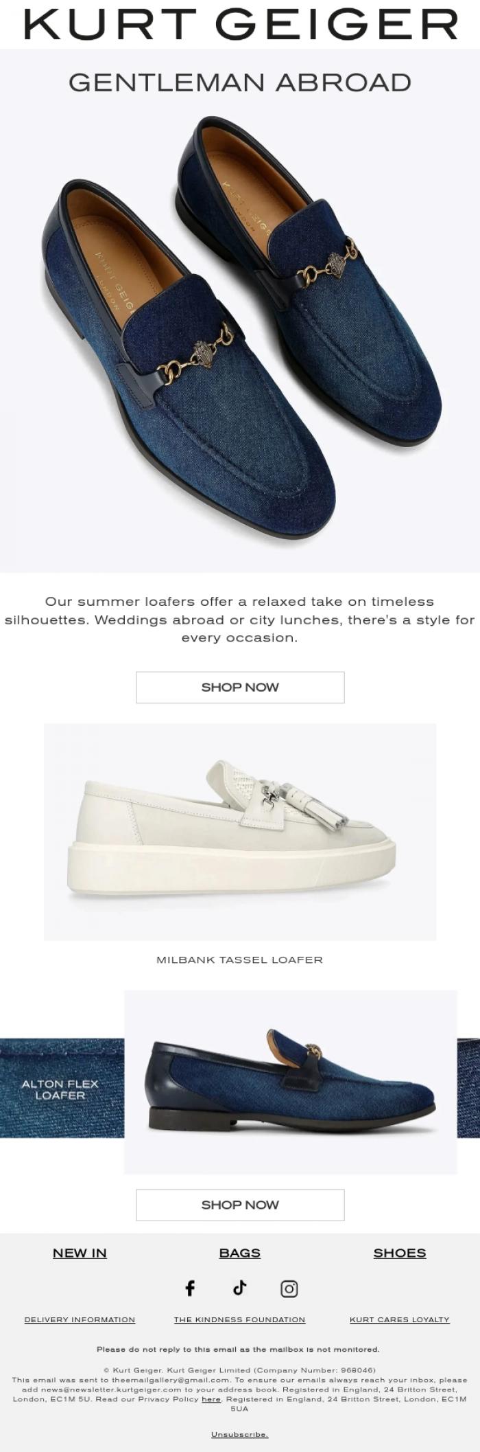 Email Design Inspiration from Kurt Geiger, Gentleman Abroad