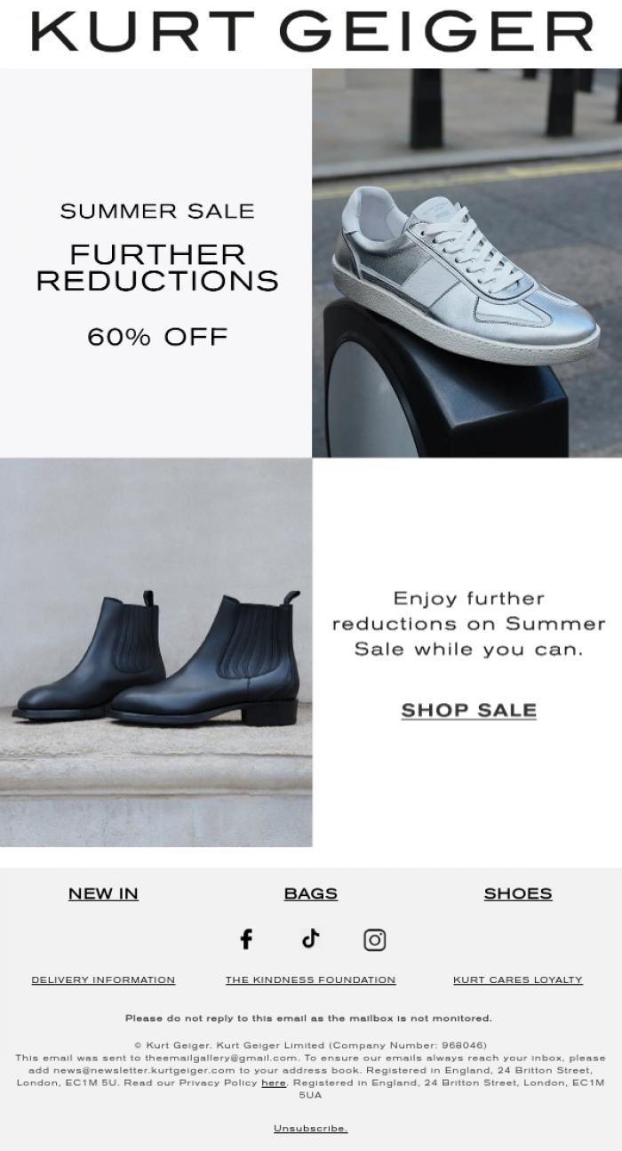 Email Design Inspiration from Kurt Geiger, Summer Sale | Further Reductions