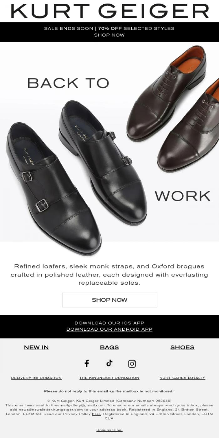 Email Design Inspiration from Kurt Geiger, Back To Business
