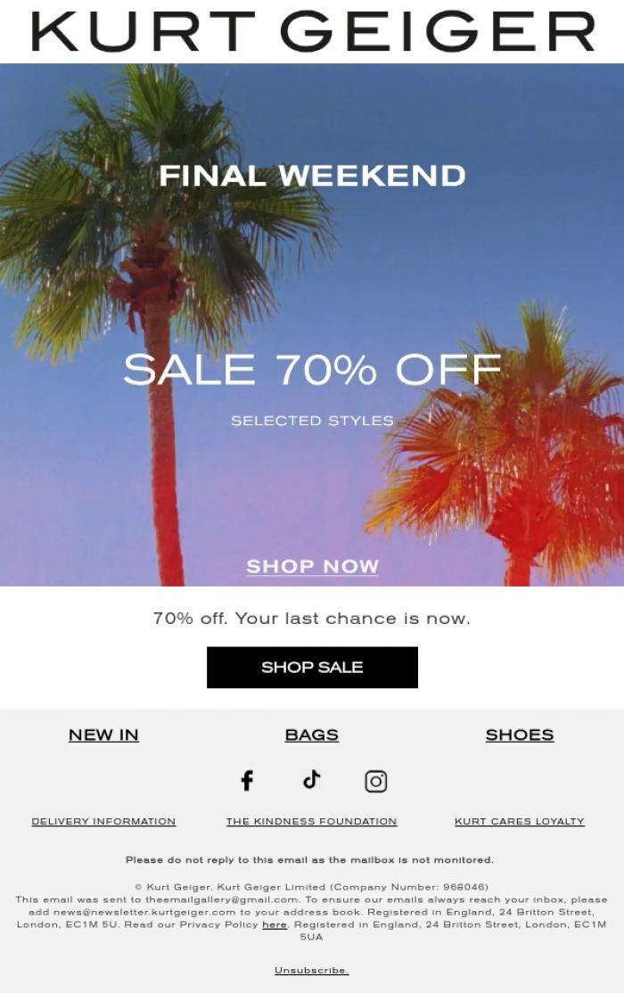 Email Design Inspiration from Kurt Geiger, The Sale | Final Weekend