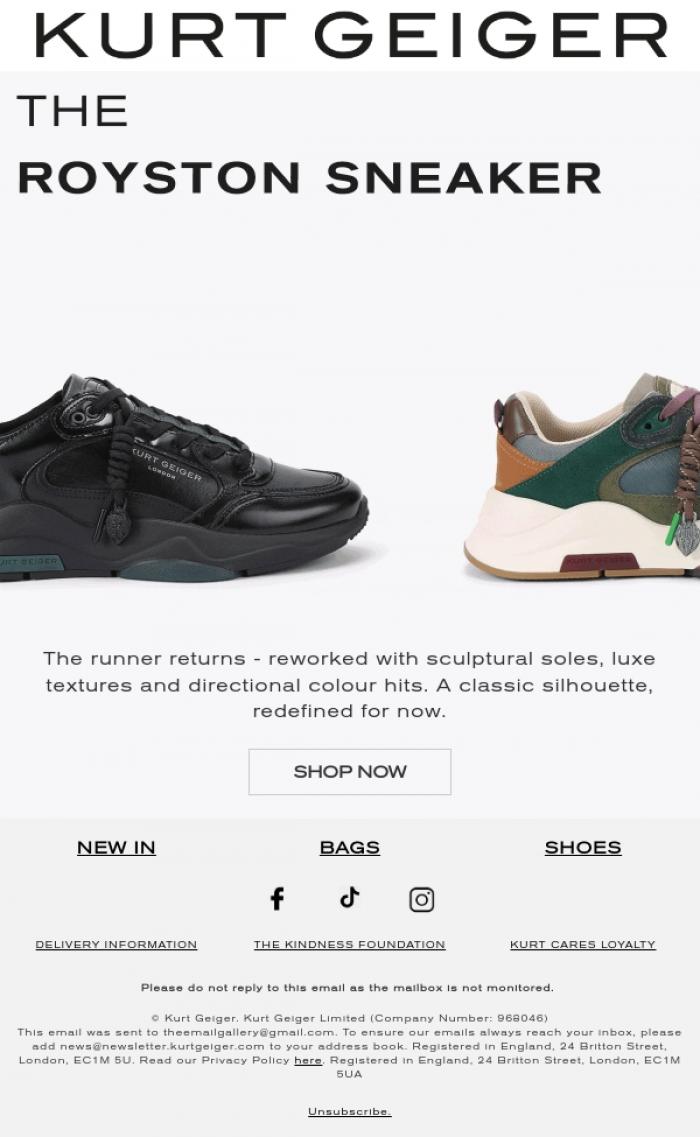 Email Design Inspiration from Kurt Geiger, The New Royston Sneaker