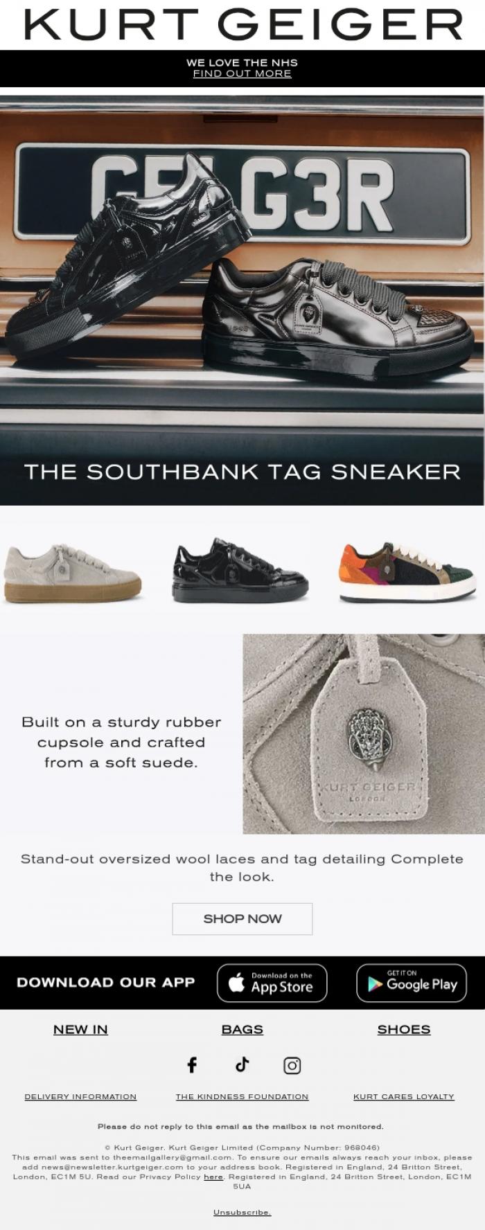 Email Design Inspiration from Kurt Geiger, The Southbank Tag Sneaker