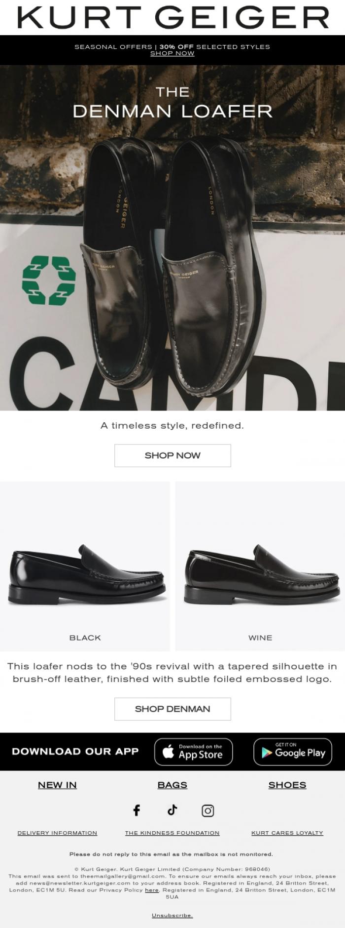 Email Design Inspiration from Kurt Geiger, The Denman Loafer
